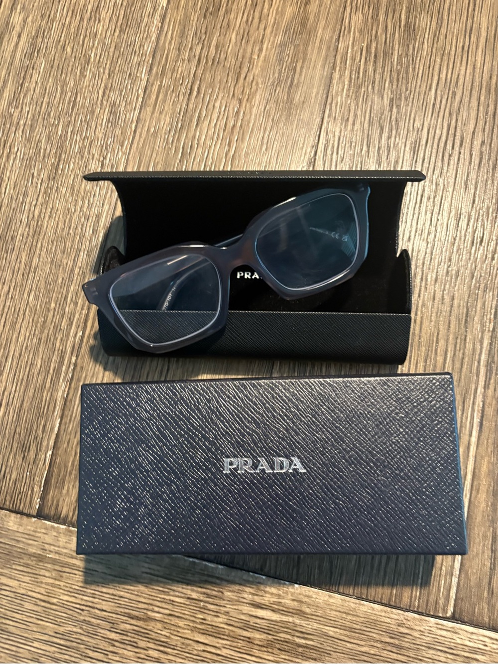 PRADA Blue Translucent Oversized Square Sunglasses